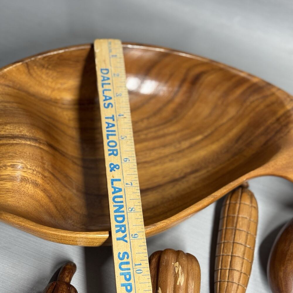 Vintage Retro MCM Carved Bowl Wooden Vegetable Fruit 10 Piece Set Fall Cottage - Picture 9 of 16